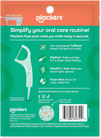 Plackers Micro Mint Dental Flossers - 150 Pack, Fresh Breath For Miles Of Smiles, Engineered Not To Stretch Shred Or Break
