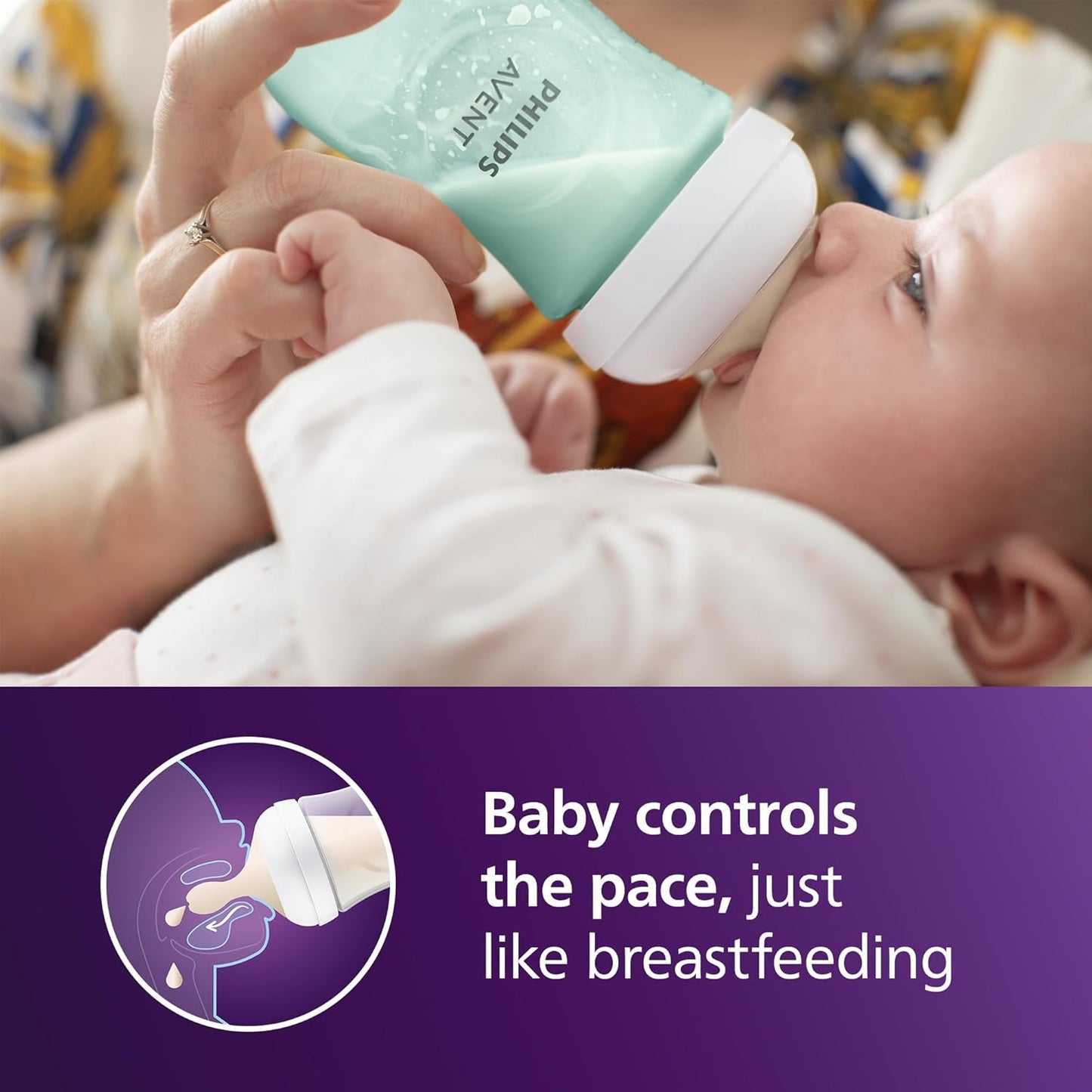 Philips Avent Natural Baby Bottles with Natural Response (Medium Flow, Flow 3), 9oz, Purple, 4-Pack, SCY903/34