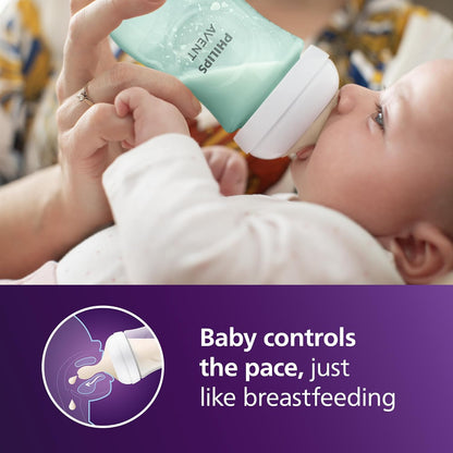 Philips Avent Natural Baby Bottles with Natural Response (Medium Flow, Flow 3), 9oz, Purple, 4-Pack, SCY903/34