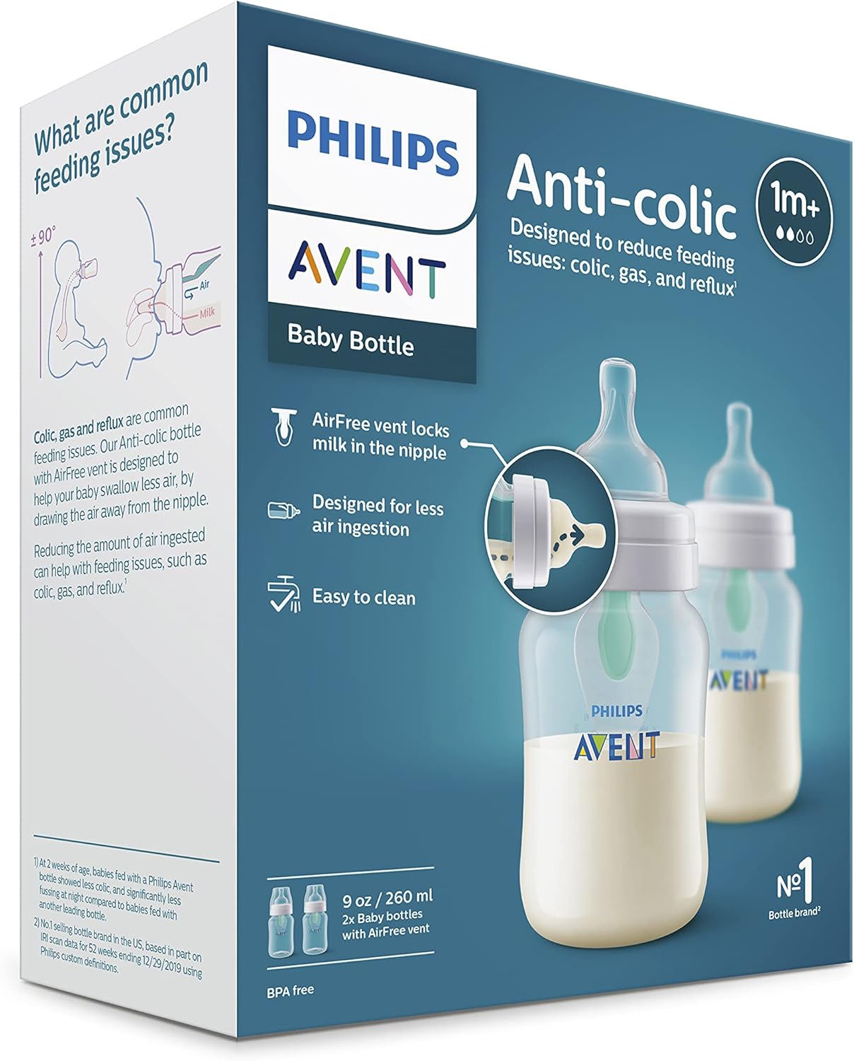 PHILIPS AVENT Anti Colic Baby Bottles with AirFree Vent, 9oz, Pink, Pack of 4, SCY703/14, 4 Pack