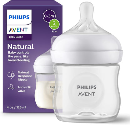 Philips Avent Natural Baby Bottles with Natural Response (Medium Flow, Flow 3), 9oz, Purple, 4-Pack, SCY903/34