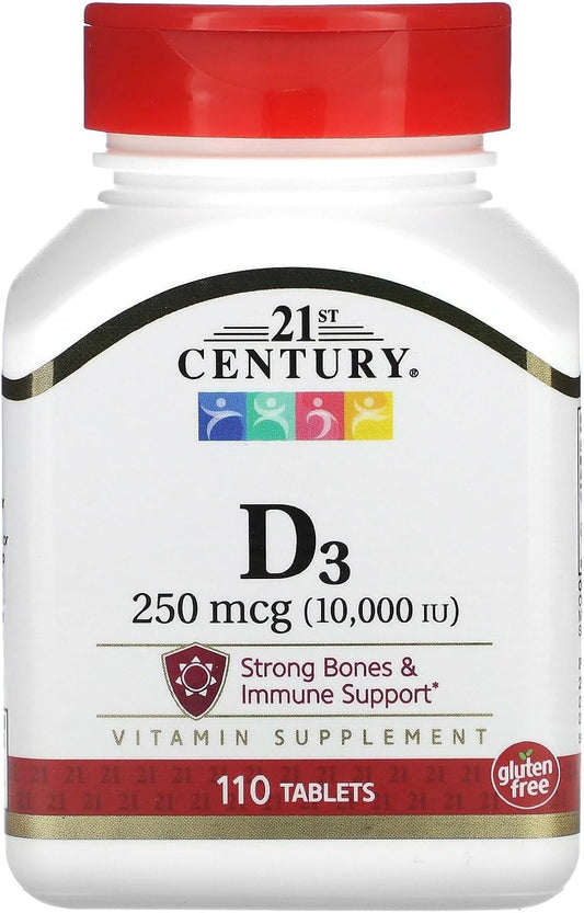 21st Century Vitamin D3 with Calcium (10000 IU, 250mcg, 110 Tablets, 57mg)