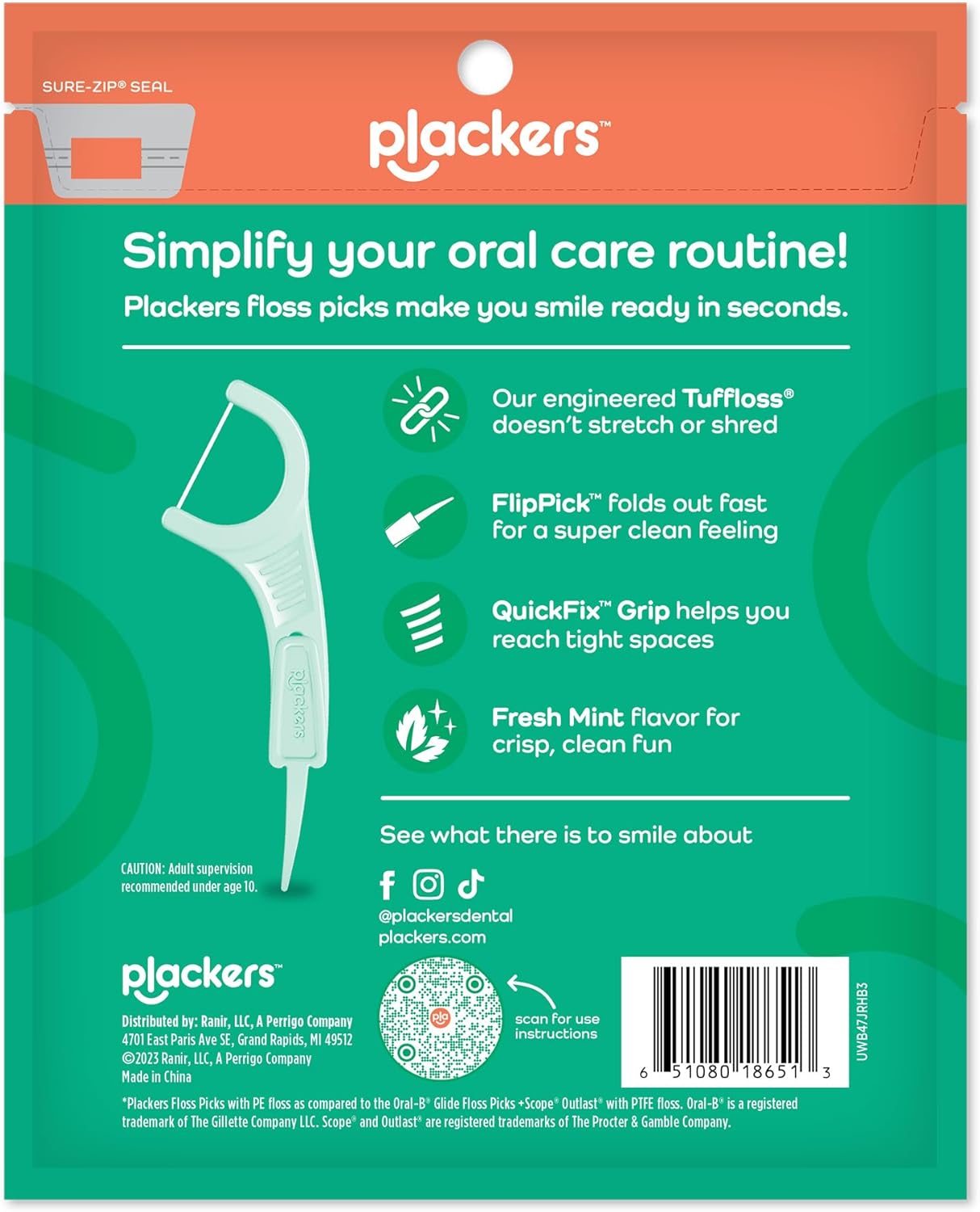 Plackers Micro Mint Dental Flossers - 150 Pack, Fresh Breath For Miles Of Smiles, Engineered Not To Stretch Shred Or Break