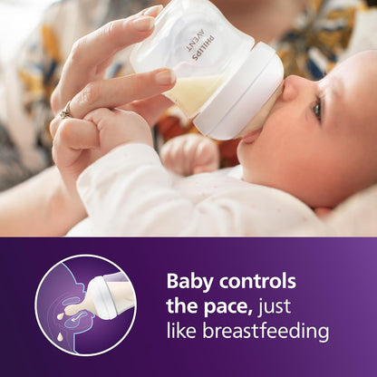 Philips Avent Natural Baby Bottles with Natural Response (Medium Flow, Flow 3), 9oz, Purple, 4-Pack, SCY903/34