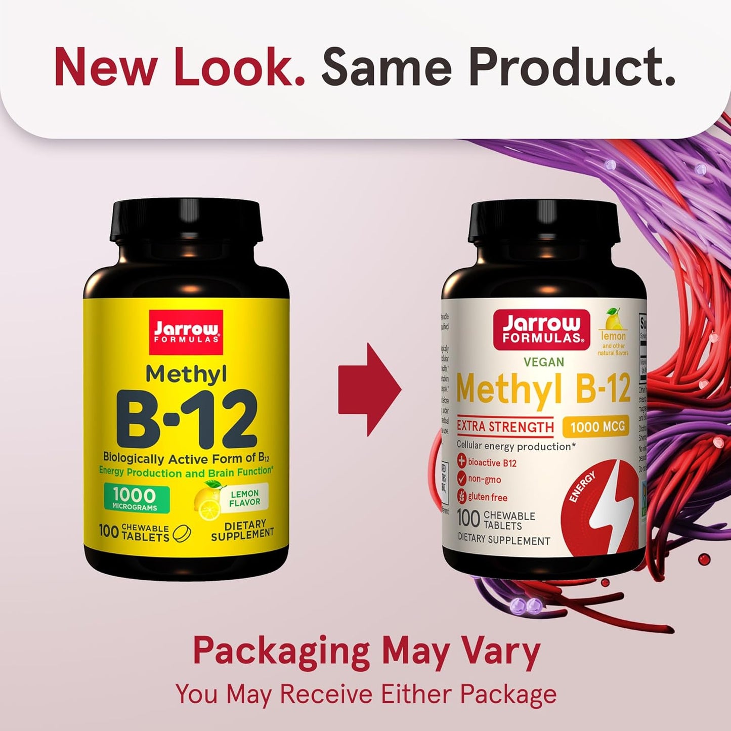 Jarrow Formulas Methyl B-12 Tablets, 500 mg, Dietary Supplement For Cellular Energy Production and Brain Health Support, 100 Cherry Flavor Chewable Tablets, 100 Day Supply