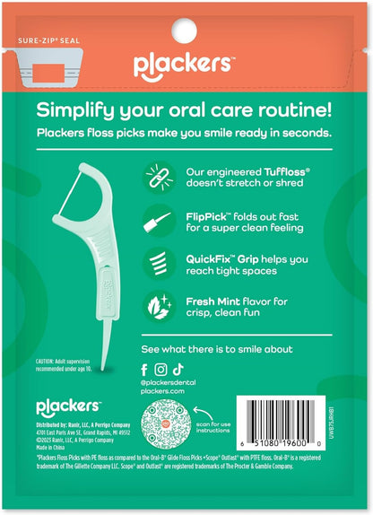 Plackers Micro Mint Dental Flossers - 150 Pack, Fresh Breath For Miles Of Smiles, Engineered Not To Stretch Shred Or Break