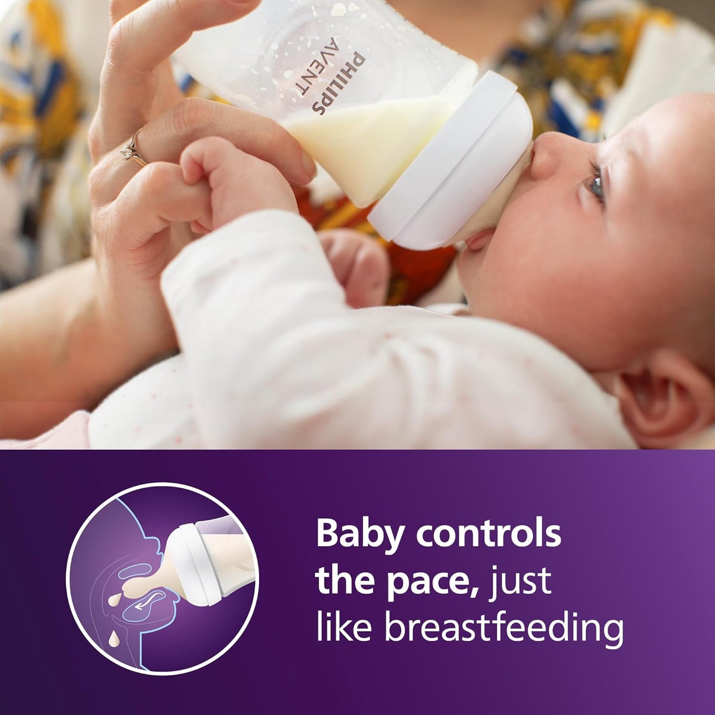 Philips Avent Natural Baby Bottles with Natural Response (Medium Flow, Flow 3), 9oz, Purple, 4-Pack, SCY903/34