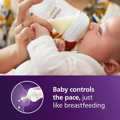 Philips Avent Natural Baby Bottles with Natural Response (Medium Flow, Flow 3), 9oz, Purple, 4-Pack, SCY903/34