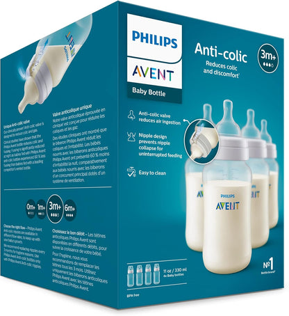 PHILIPS AVENT Anti Colic Baby Bottles with AirFree Vent, 9oz, Pink, Pack of 4, SCY703/14, 4 Pack