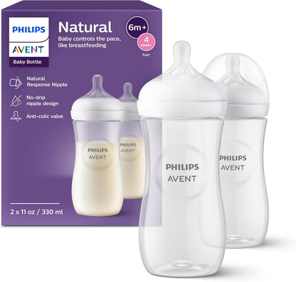 Philips AVENT Natural Baby Bottle with Natural Response, Clear, 11oz, 4pk, SCY906/04