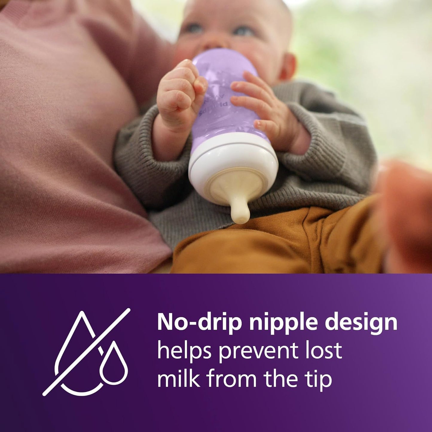 Philips Avent Natural Baby Bottles with Natural Response (Medium Flow, Flow 3), 9oz, Purple, 4-Pack, SCY903/34