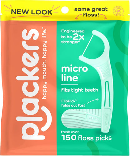 Plackers Micro Mint Dental Flossers - 150 Pack, Fresh Breath For Miles Of Smiles, Engineered Not To Stretch Shred Or Break