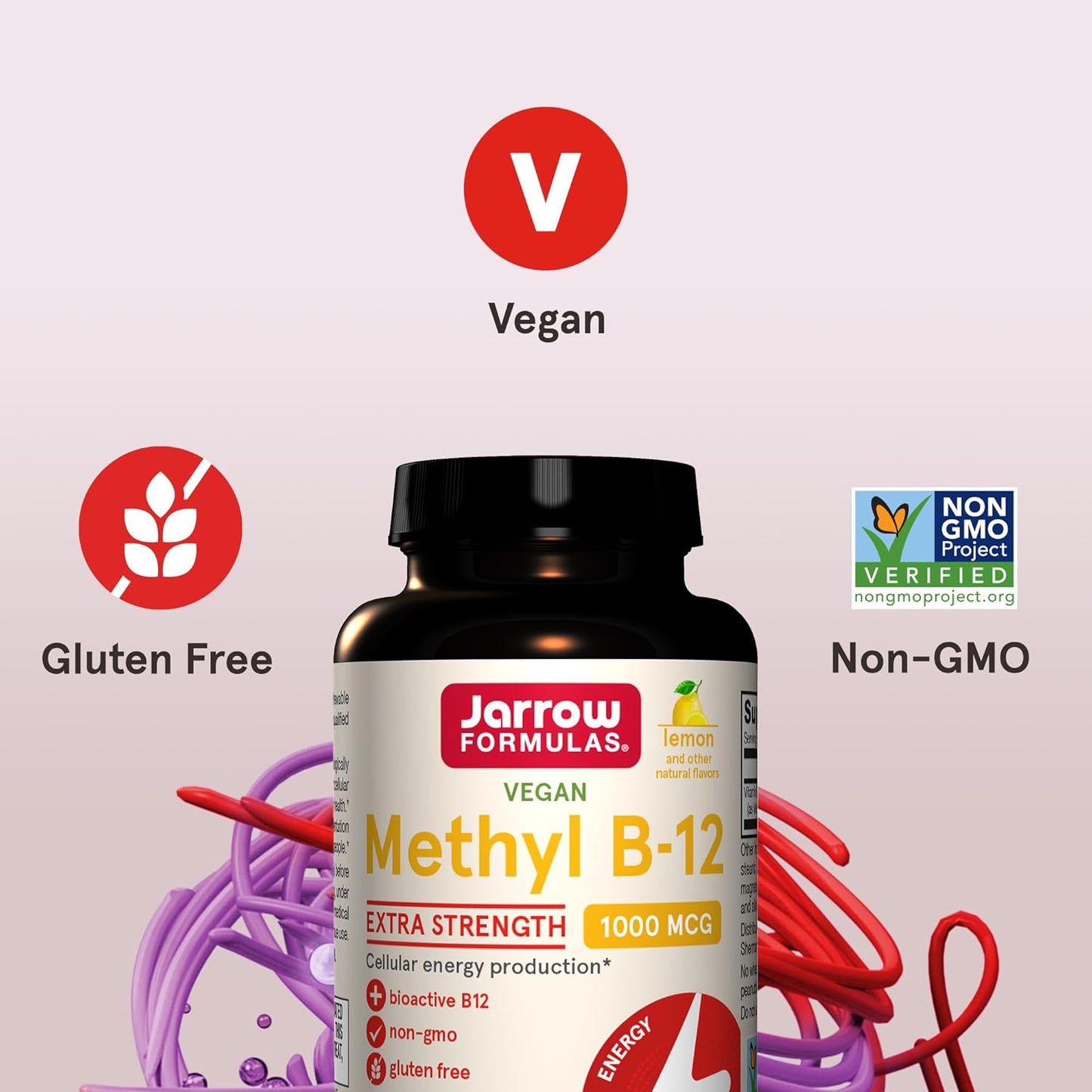 Jarrow Formulas Methyl B-12 Tablets, 500 mg, Dietary Supplement For Cellular Energy Production and Brain Health Support, 100 Cherry Flavor Chewable Tablets, 100 Day Supply