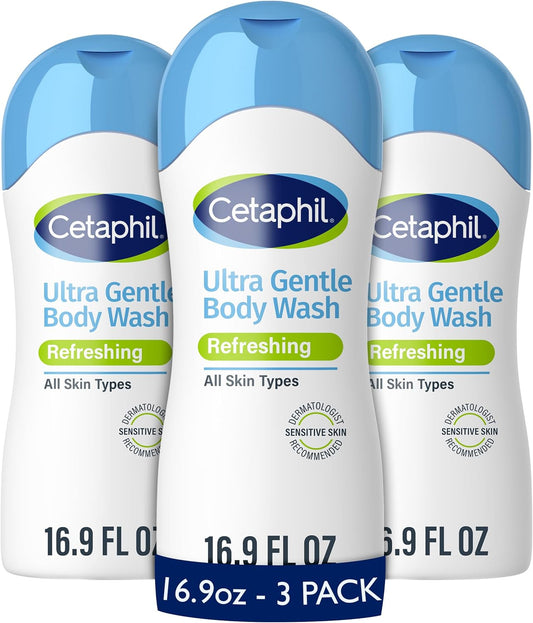 Cetaphil Ultra Gentle Refreshing Body Wash, Refreshing Scent, Sensitive Skin, All Skin Types, Hypoallergenic, Dermatologist Tested, 500ml