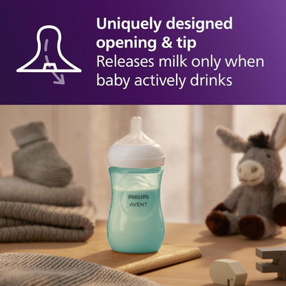 Philips Avent Natural Baby Bottles with Natural Response (Medium Flow, Flow 3), 9oz, Purple, 4-Pack, SCY903/34