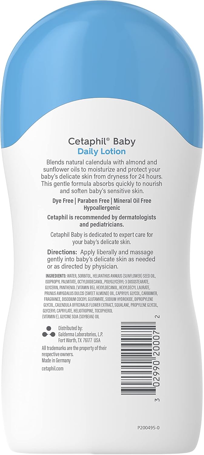 Cetaphil Baby Daily Lotion With Organic Calendula |Vitamin E | Sweet Almond & Sunflower Oils |13.5 Fl. Oz