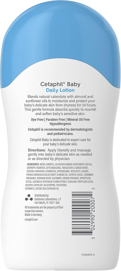 Cetaphil Baby Daily Lotion With Organic Calendula |Vitamin E | Sweet Almond & Sunflower Oils |13.5 Fl. Oz