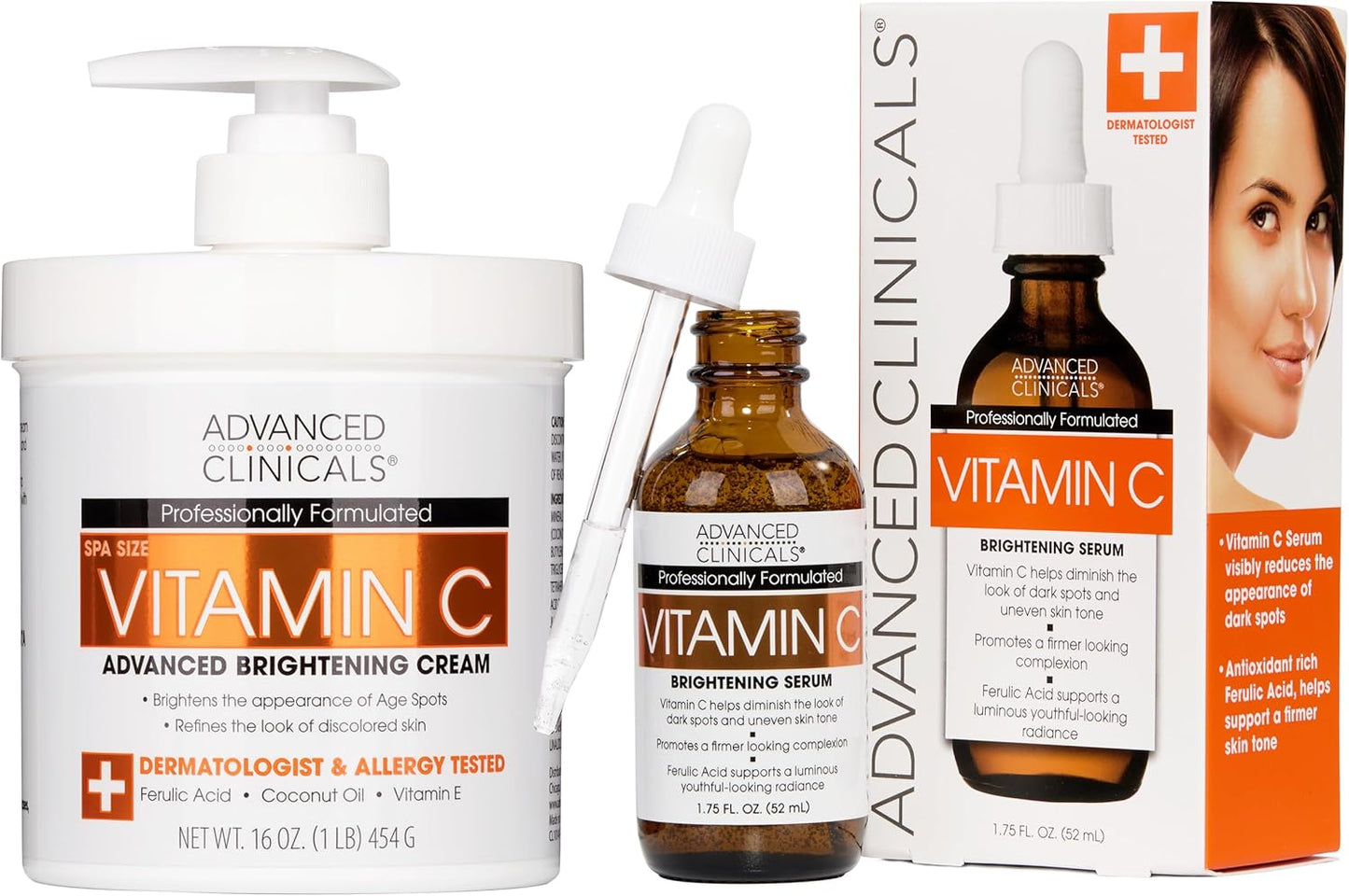 Advanced Clinicals Vitamin C Cream Advanced Brightening Cream Anti Aging Cream For Age Spots Dark Spots On Face Hands Body 16 Ounce Multi