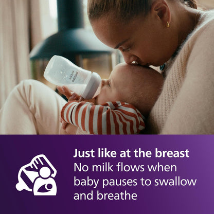 Philips Avent Natural Baby Bottles with Natural Response (Medium Flow, Flow 3), 9oz, Purple, 4-Pack, SCY903/34