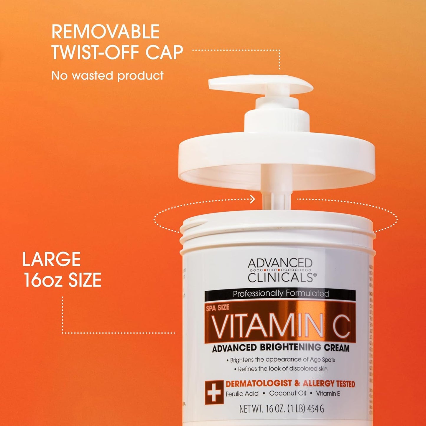 Advanced Clinicals Vitamin C Cream Advanced Brightening Cream Anti Aging Cream For Age Spots Dark Spots On Face Hands Body 16 Ounce Multi