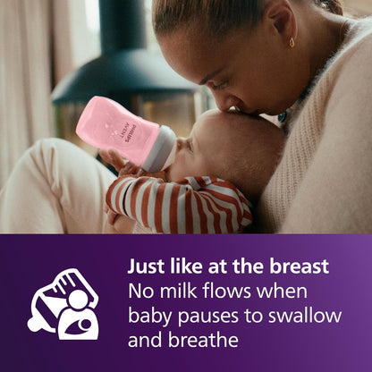 Philips Avent Natural Baby Bottles with Natural Response (Medium Flow, Flow 3), 9oz, Purple, 4-Pack, SCY903/34