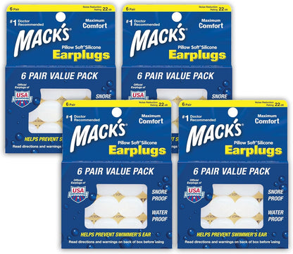 Mack's Pillow Soft Silicone Earplugs - 6 Pair, Value Pack – The Original Moldable Silicone Putty Ear Plugs for Sleeping, Snoring, Swimming, Travel, Concerts and Studying | Made in USA