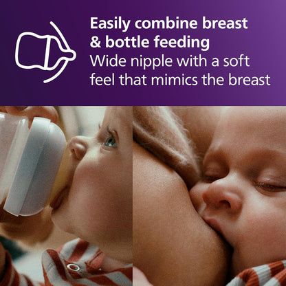 Philips Avent Natural Baby Bottles with Natural Response (Medium Flow, Flow 3), 9oz, Purple, 4-Pack, SCY903/34