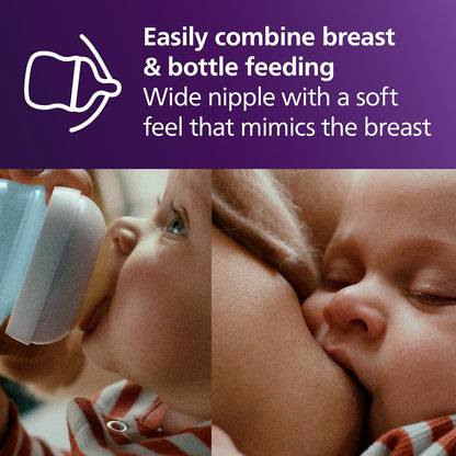 Philips Avent Natural Baby Bottles with Natural Response (Medium Flow, Flow 3), 9oz, Purple, 4-Pack, SCY903/34