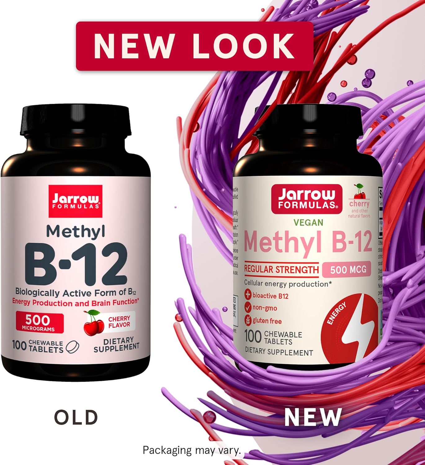 Jarrow Formulas Methyl B-12 Tablets, 500 mg, Dietary Supplement For Cellular Energy Production and Brain Health Support, 100 Cherry Flavor Chewable Tablets, 100 Day Supply