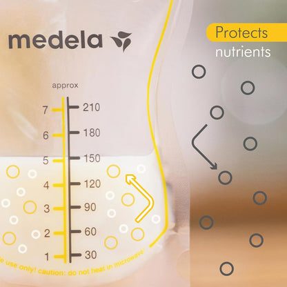 Medela Easy Pour Breastmilk Storage Bags | 100 Count 210ml | Disposable Leakproof Breast Milk Bags with Milk Protection | Recyclable & BPA Free