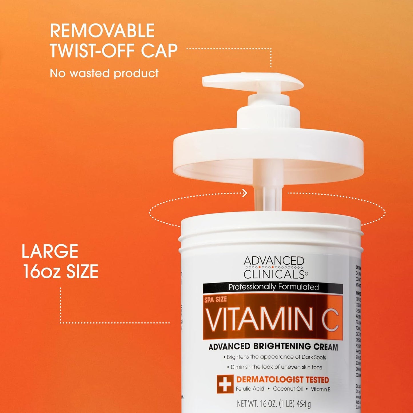 Advanced Clinicals Vitamin C Cream Advanced Brightening Cream Anti Aging Cream For Age Spots Dark Spots On Face Hands Body 16 Ounce Multi