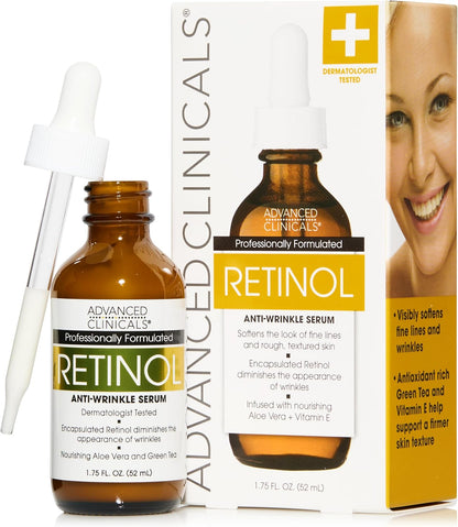 Advanced Clinicals Professional Strength Retinol Serum Anti Aging Wrinkle Reducing 1.75 Ounce Multi