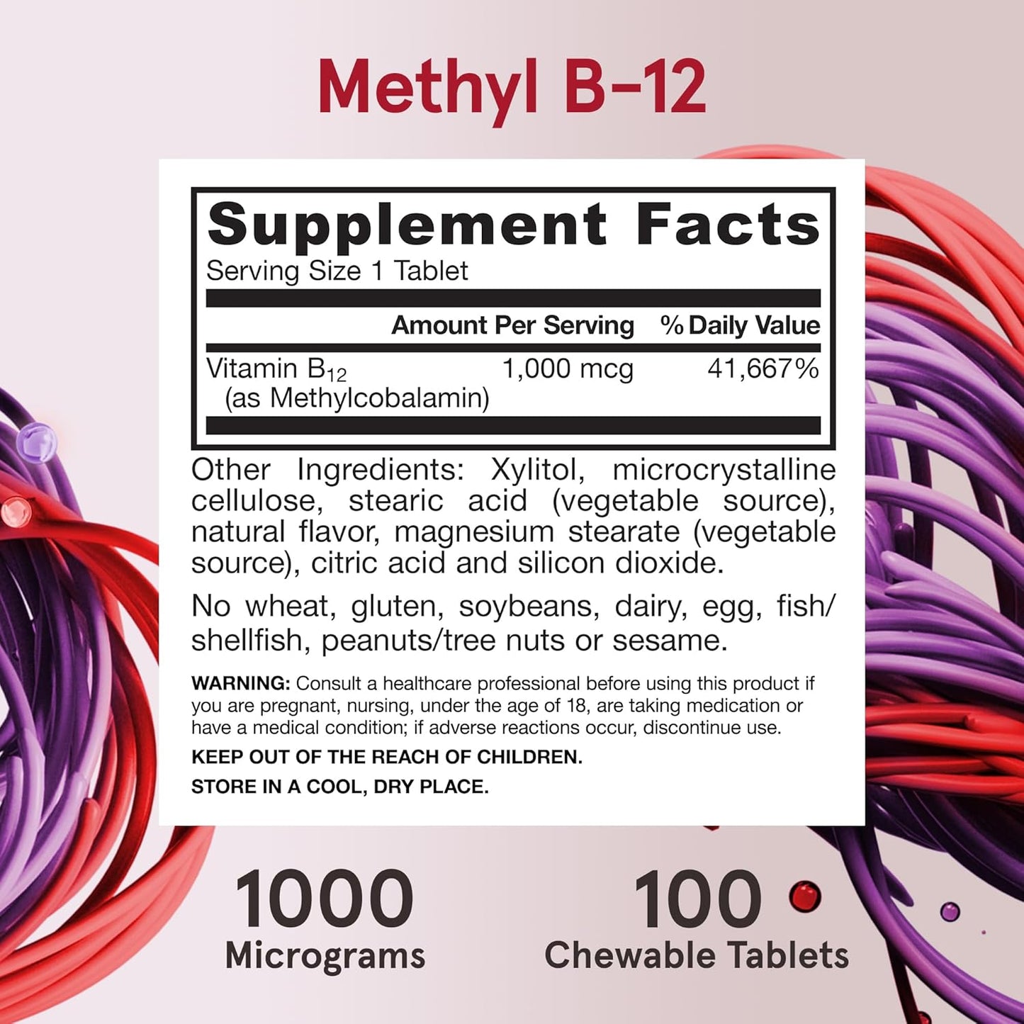 Jarrow Formulas Methyl B-12 Tablets, 500 mg, Dietary Supplement For Cellular Energy Production and Brain Health Support, 100 Cherry Flavor Chewable Tablets, 100 Day Supply