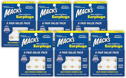 Mack's Pillow Soft Silicone Earplugs - 6 Pair, Value Pack – The Original Moldable Silicone Putty Ear Plugs for Sleeping, Snoring, Swimming, Travel, Concerts and Studying | Made in USA